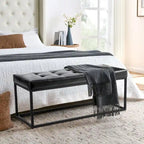  45W Modern Black Tufted Upholstered Bench with Metal Frame Legs - 45W x 19H x 17.5D