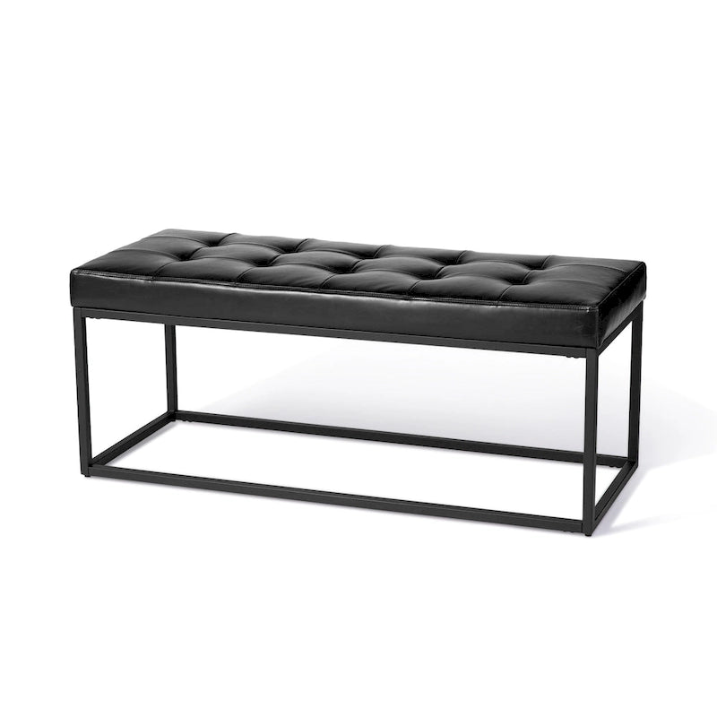 Banc rembourré capitonné moderne noir 45W avec pieds en métal – 45W x 19H x 17.5D