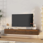 Meuble TV flottant, étagère TV murale avec lumières LED et prise de courant, meuble TV laqué brillant pour les meubles TV en bois de salon
