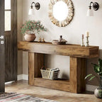 Console de ferme 63, table d'entrée à 2 niveaux, table de canapé étroite et longue en bois