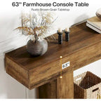 Console de ferme 63, table d'entrée à 2 niveaux, table de canapé étroite et longue en bois