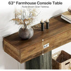 Console de ferme 63, table d'entrée à 2 niveaux, table de canapé étroite et longue en bois