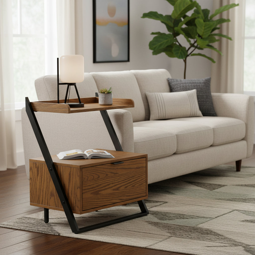 Eldersley Two-tone Black & Oak finish Nightstand by 