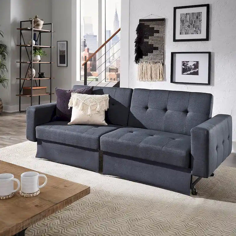 Canapé futon convertible Palatka Full 80 large en tissu capitonné par