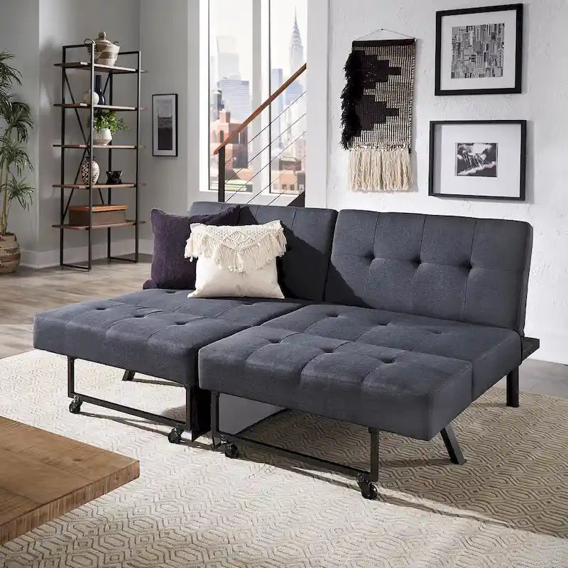 Canapé futon convertible Palatka Full 80 large en tissu capitonné par