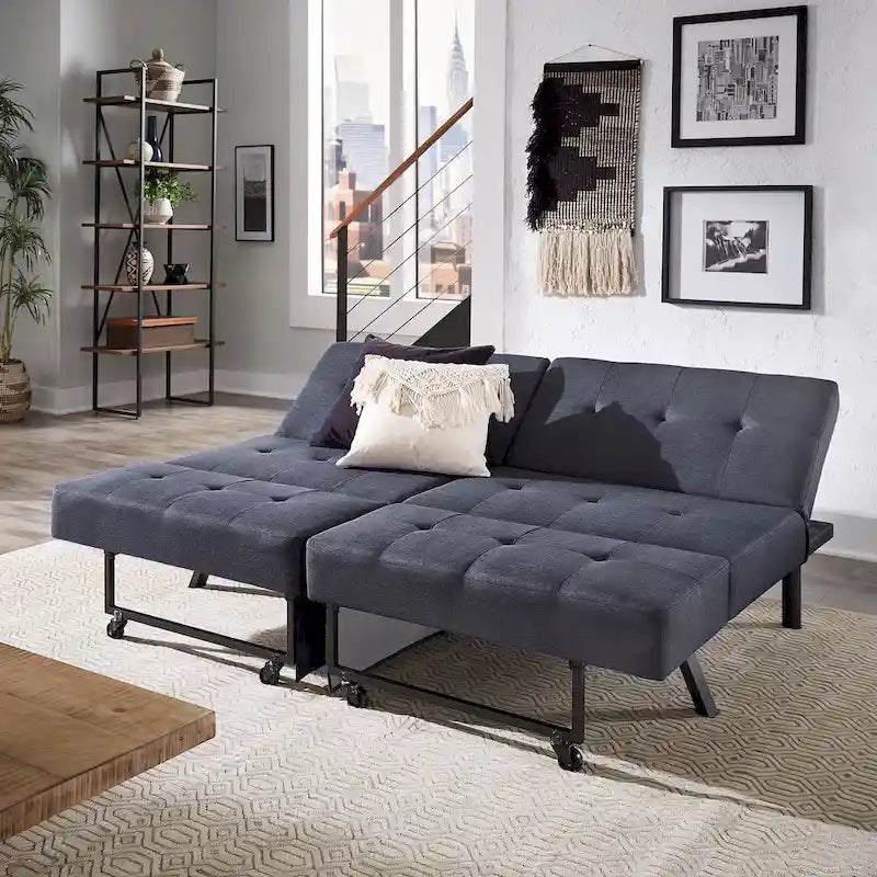 Canapé futon convertible Palatka Full 80 large en tissu capitonné par