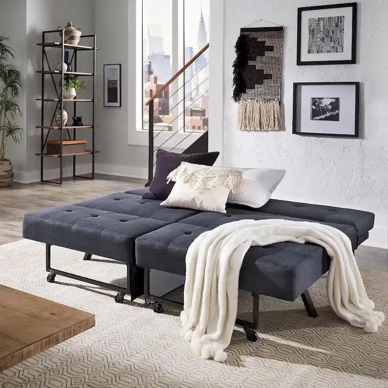 Canapé futon convertible Palatka Full 80 large en tissu capitonné par