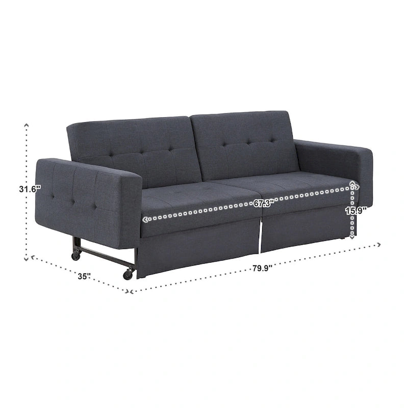 Canapé futon convertible Palatka Full 80 large en tissu capitonné par