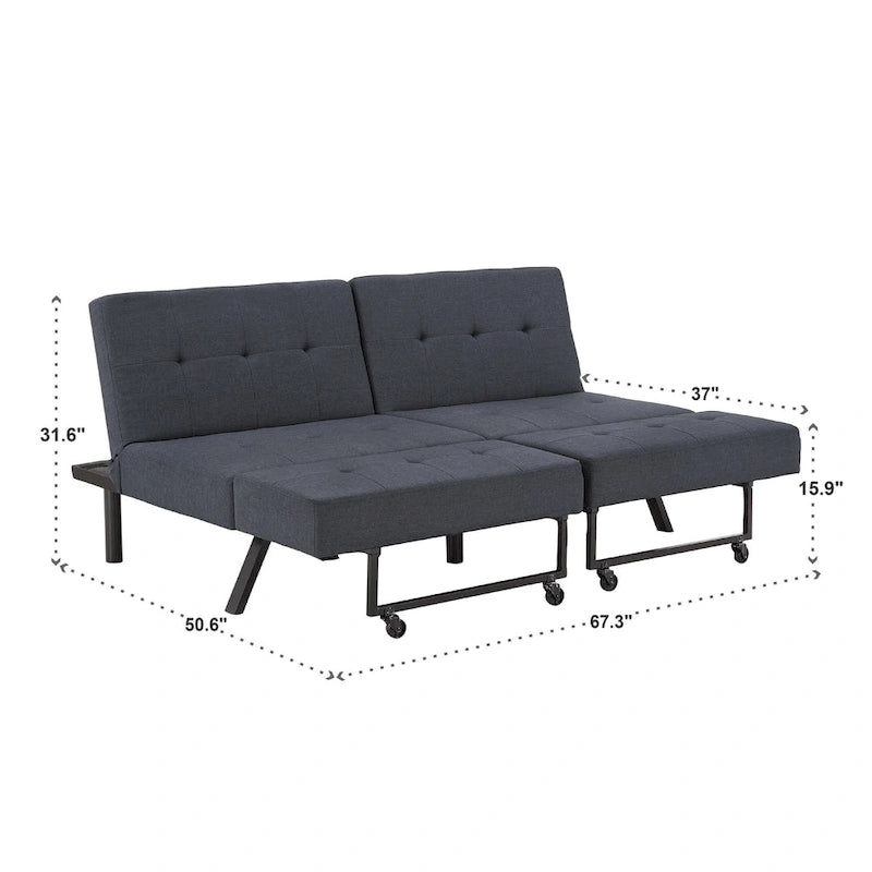 Canapé futon convertible Palatka Full 80 large en tissu capitonné par