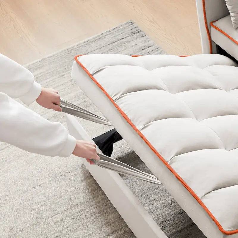 Canapé-lit pliable polyvalent en velours avec dossier réglable, port USB et support de téléphone