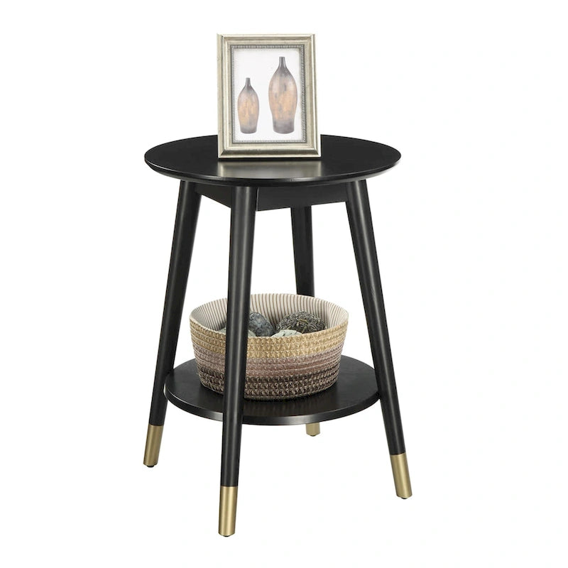 Table d'appoint ronde avec étagère, style milieu de siècle