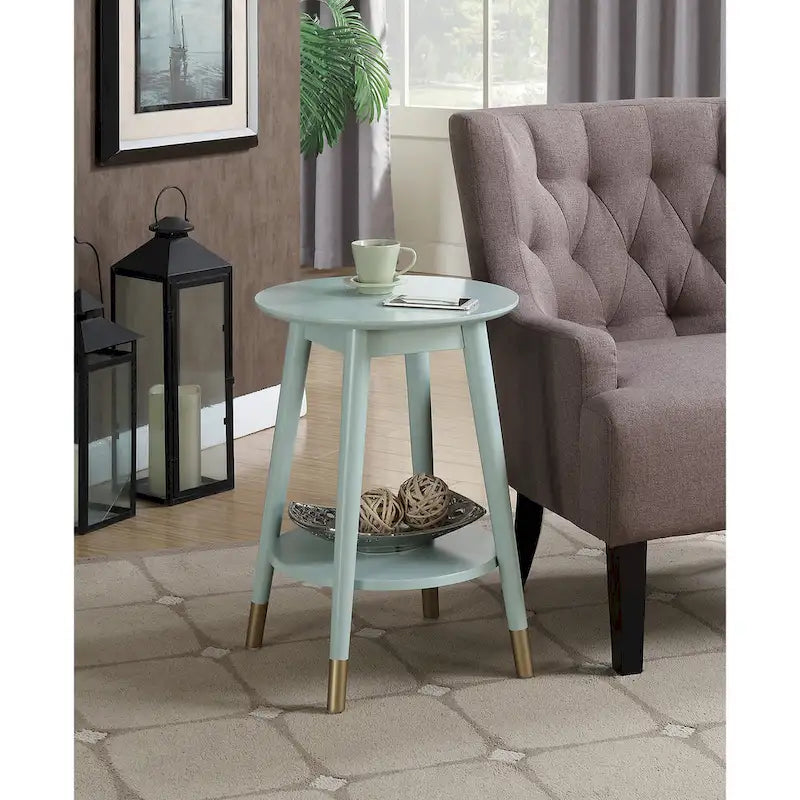 Table d'appoint ronde avec étagère, style milieu de siècle