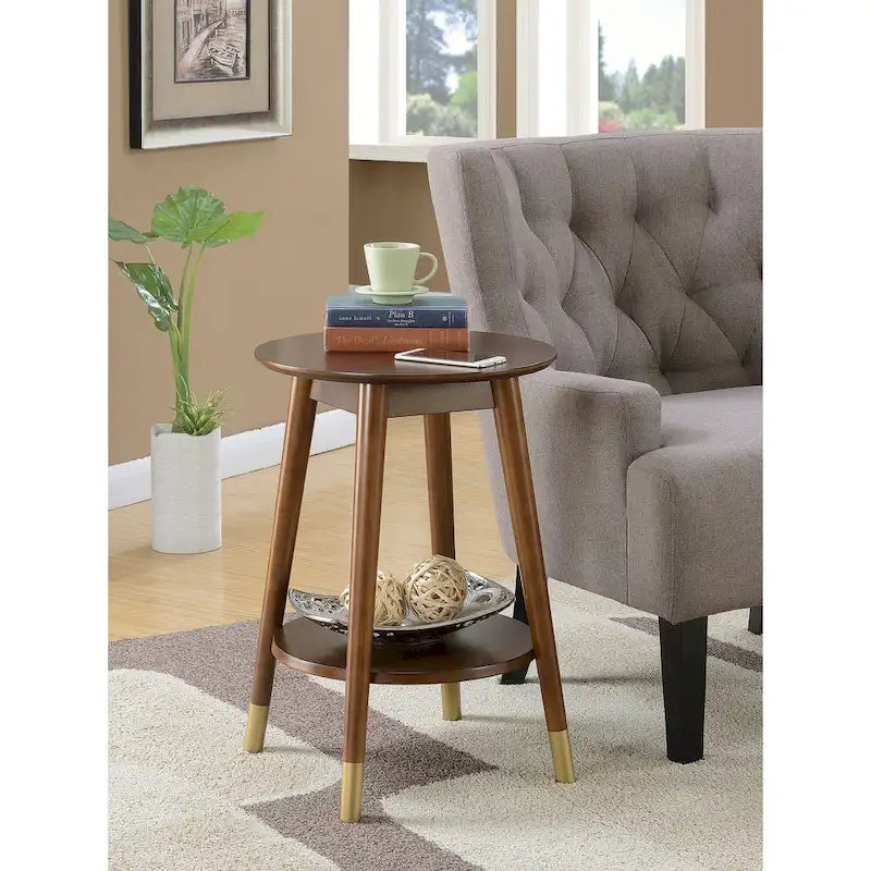 Table d'appoint ronde avec étagère, style milieu de siècle