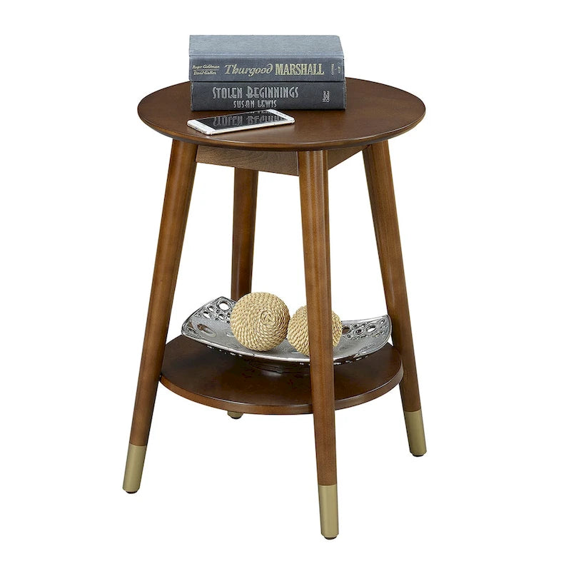 Table d'appoint ronde avec étagère, style milieu de siècle