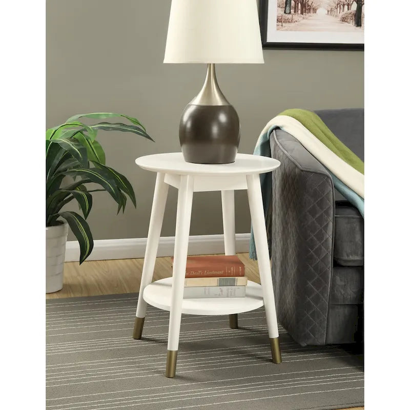 Table d'appoint ronde avec étagère, style milieu de siècle