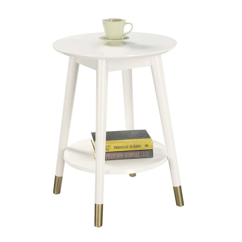 Table d'appoint ronde avec étagère, style milieu de siècle