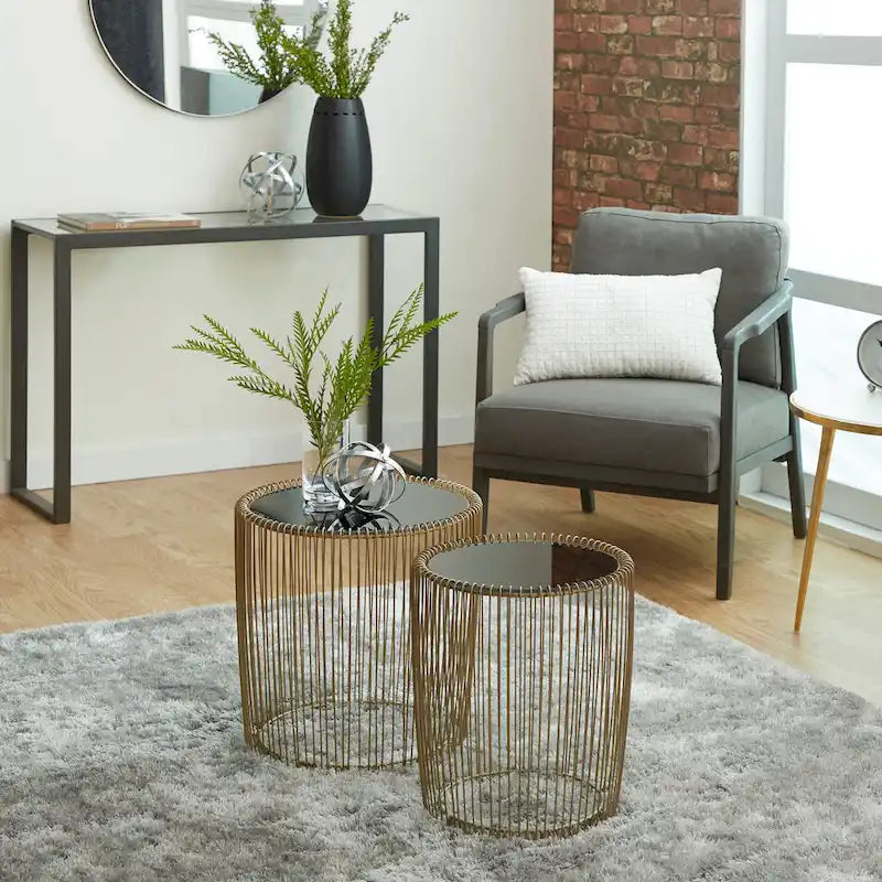 Table d'appoint en métal avec plateau en verre teinté - Lot de 2 doré - - 18Lx18Px18H