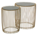 Table d'appoint en métal avec plateau en verre teinté - Lot de 2 doré - - 18Lx18Px18H