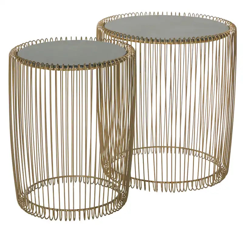 Table d'appoint en métal avec plateau en verre teinté - Lot de 2 doré - - 18Lx18Px18H