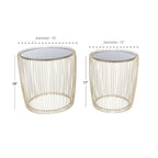 Table d'appoint en métal avec plateau en verre teinté - Lot de 2 doré - - 18Lx18Px18H