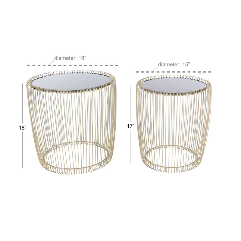 Table d'appoint en métal avec plateau en verre teinté - Lot de 2 doré - - 18Lx18Px18H