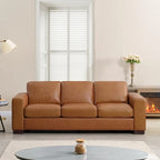 Grand canapé en cuir véritable - Confort ultime Canapé de salon de style Mid-Century Canapé moderne avec pieds blocs robustes