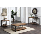 Table basse industrielle en bois et métal Leyburn avec roulettes