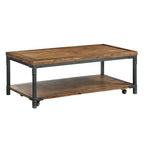 Table basse industrielle en bois et métal Leyburn avec roulettes