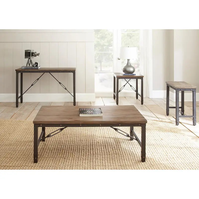 Table d'appoint en fer et bois de pin