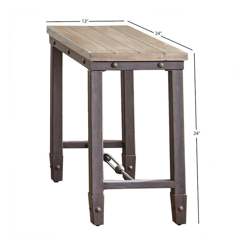 Table d'appoint en fer et bois de pin