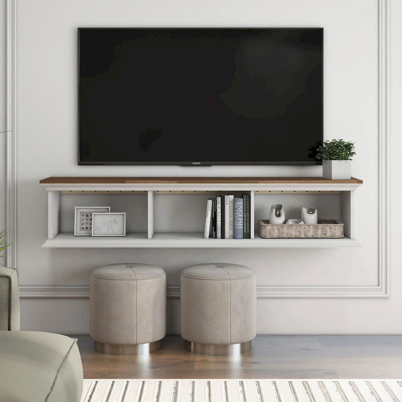  Transitional White 63-Inch 3-Shelf Floating TV Stand by 