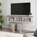 Meuble TV mural flottant de 160 cm à 3 étagères Blanc de style de transition par