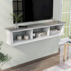 Meuble TV mural flottant de 160 cm à 3 étagères Blanc de style de transition par