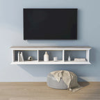 Meuble TV mural flottant de 160 cm à 3 étagères Blanc de style de transition par