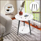 Table d'appoint ronde moderne blanche pour salon chambre à coucher, table de chevet avec plateau en faux marbre à 2 niveaux