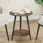 Table d'appoint ronde moderne blanche pour salon chambre à coucher, table de chevet avec plateau en faux marbre à 2 niveaux