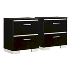 Table de chevet Lofa moderne en bois noir brillant avec 2 tiroirs et ports USB par
