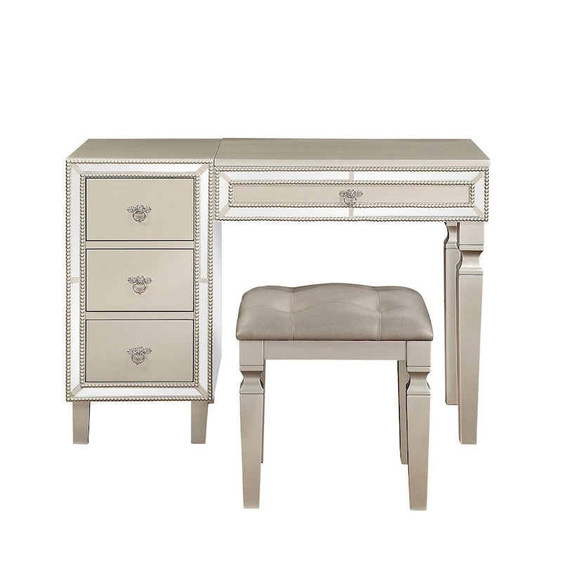 Ensemble coiffeuse avec tabouret en tissu et bois