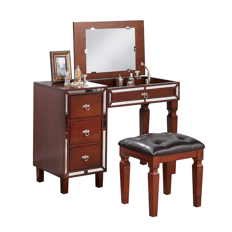 Ensemble coiffeuse avec tabouret en tissu et bois