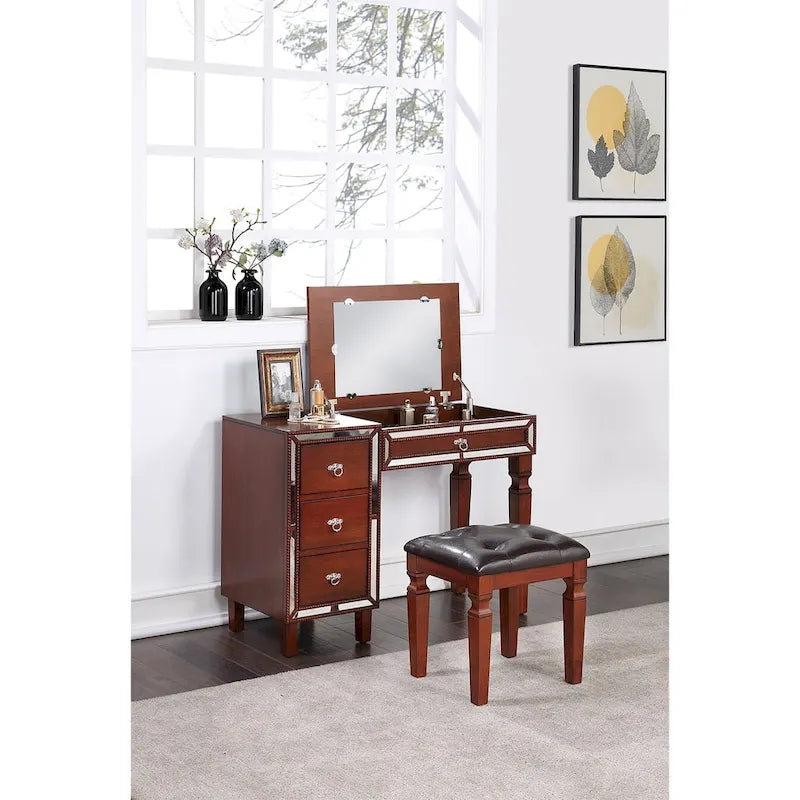 Ensemble coiffeuse avec tabouret en tissu et bois