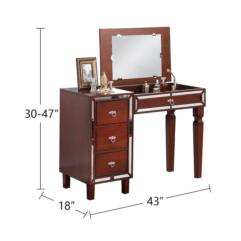 Ensemble coiffeuse avec tabouret en tissu et bois