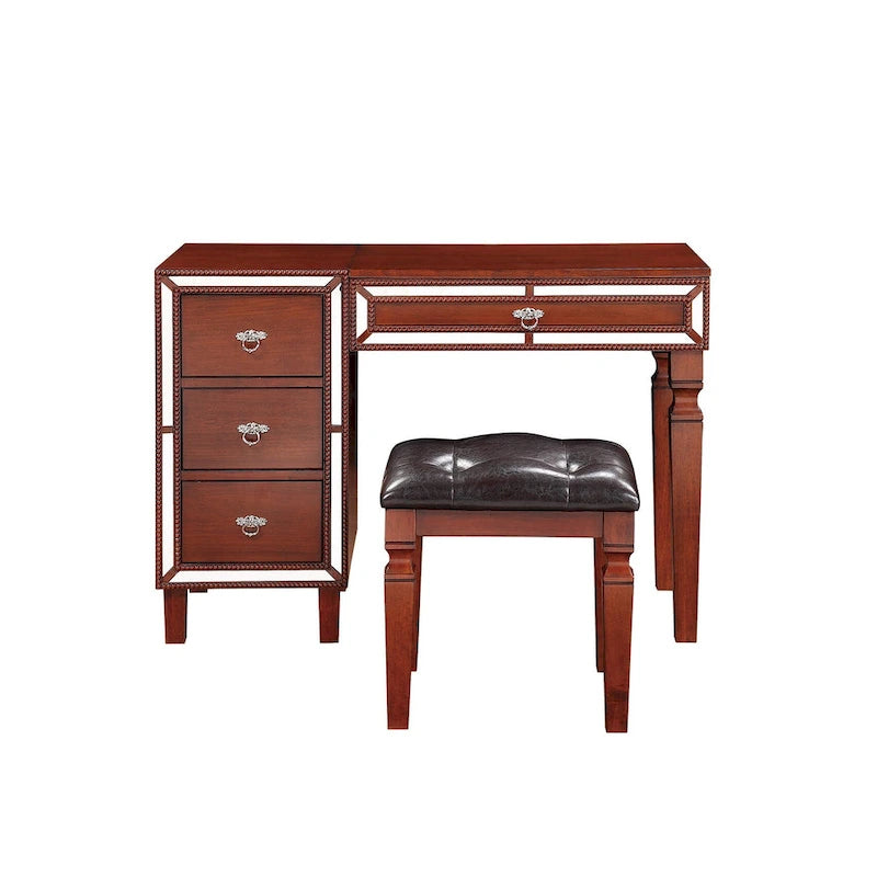 Ensemble coiffeuse avec tabouret en tissu et bois