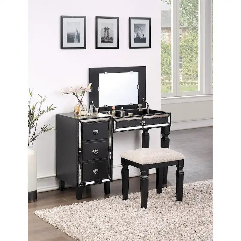 Ensemble coiffeuse avec tabouret en tissu et bois