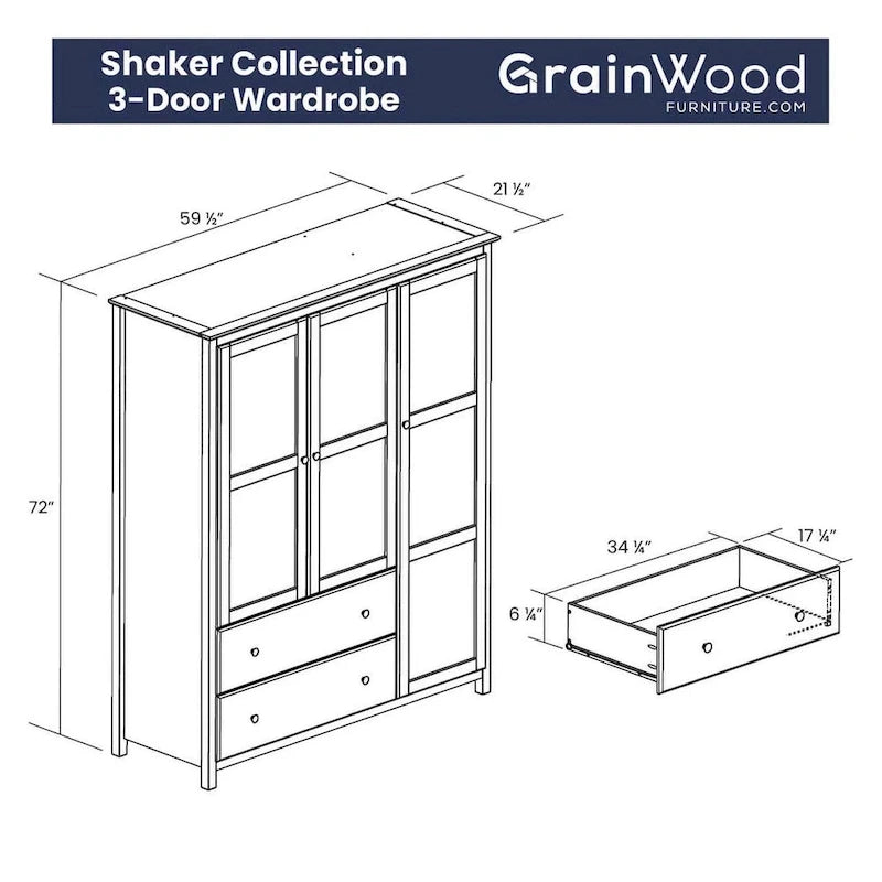 Armoire Shaker 3 portes en bois - 60x72x22