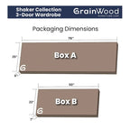 Armoire Shaker 3 portes en bois - 60x72x22