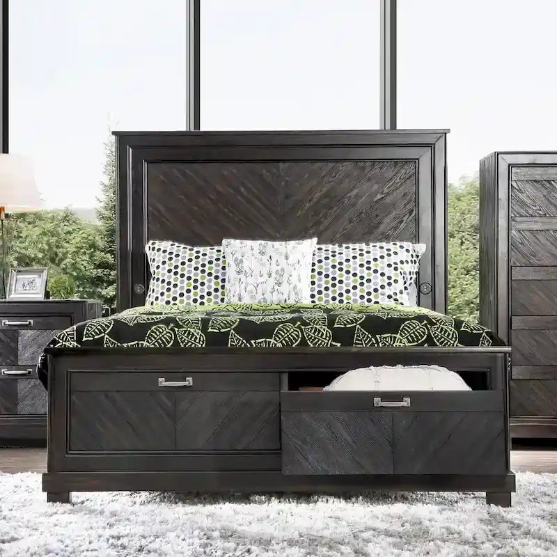  Moso Rustic Espresso 2-drawer Platform Bed with USB