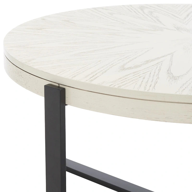 Table basse ronde Deetta en marbre blanc/noir - 91 L x 91 P x 46 H cm - 91Lx91Px46H