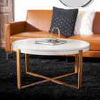  Deetta White Marble/ Black Round Coffee Table - 36 W x 36 D x 18 H - 36Wx36Dx18H