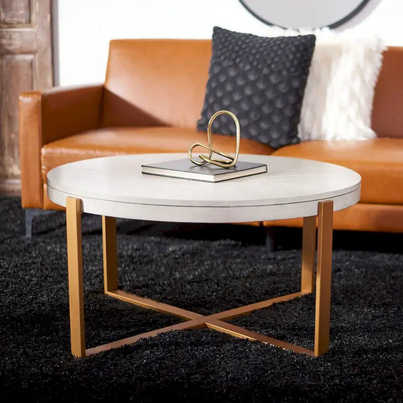  Deetta White Marble/ Black Round Coffee Table - 36 W x 36 D x 18 H - 36Wx36Dx18H