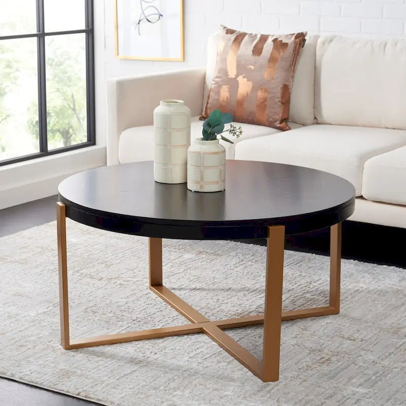 Table basse ronde Deetta en marbre blanc/noir - 91 L x 91 P x 46 H cm - 91Lx91Px46H